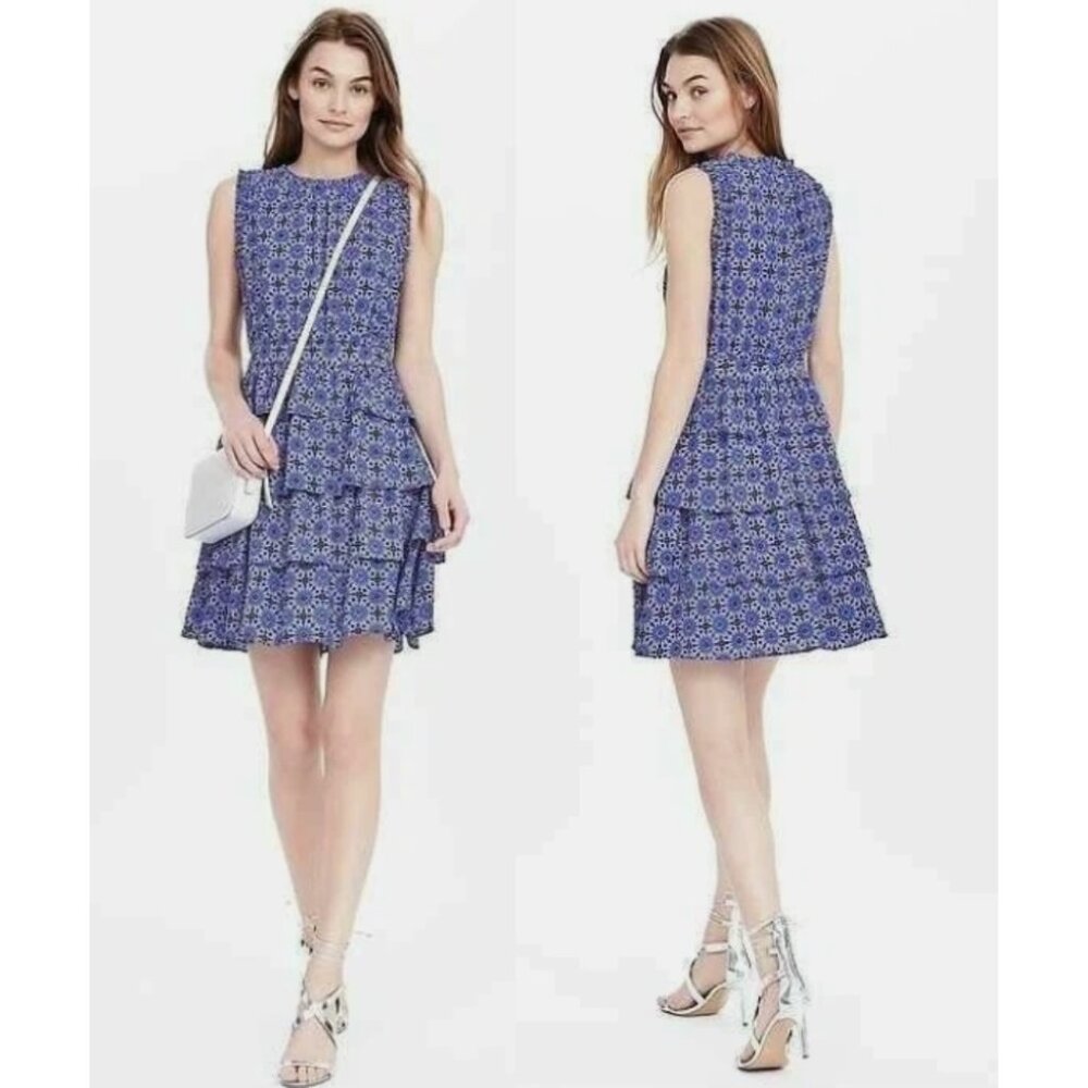 Banana Republic Navy Floral Tiered Mini Dress